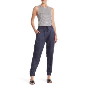 Navy Satin Drawstring Jogger Pants